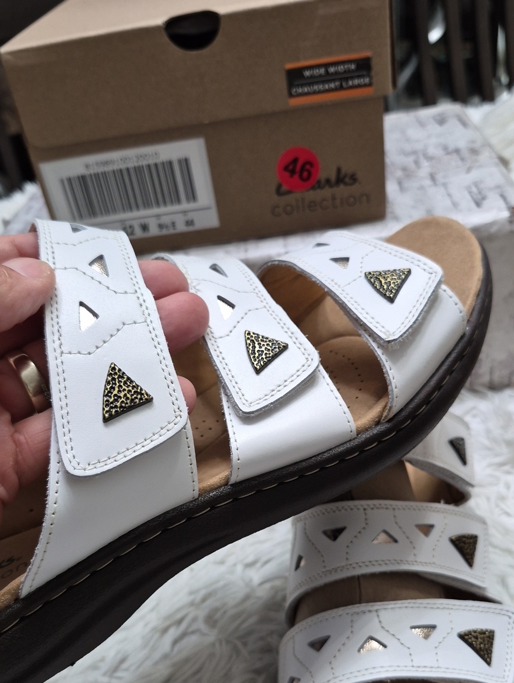 Clarks Laurie Ann Leather White Sandals Women's Sz 12 Wide 🆕️ - Picture 4 of 8